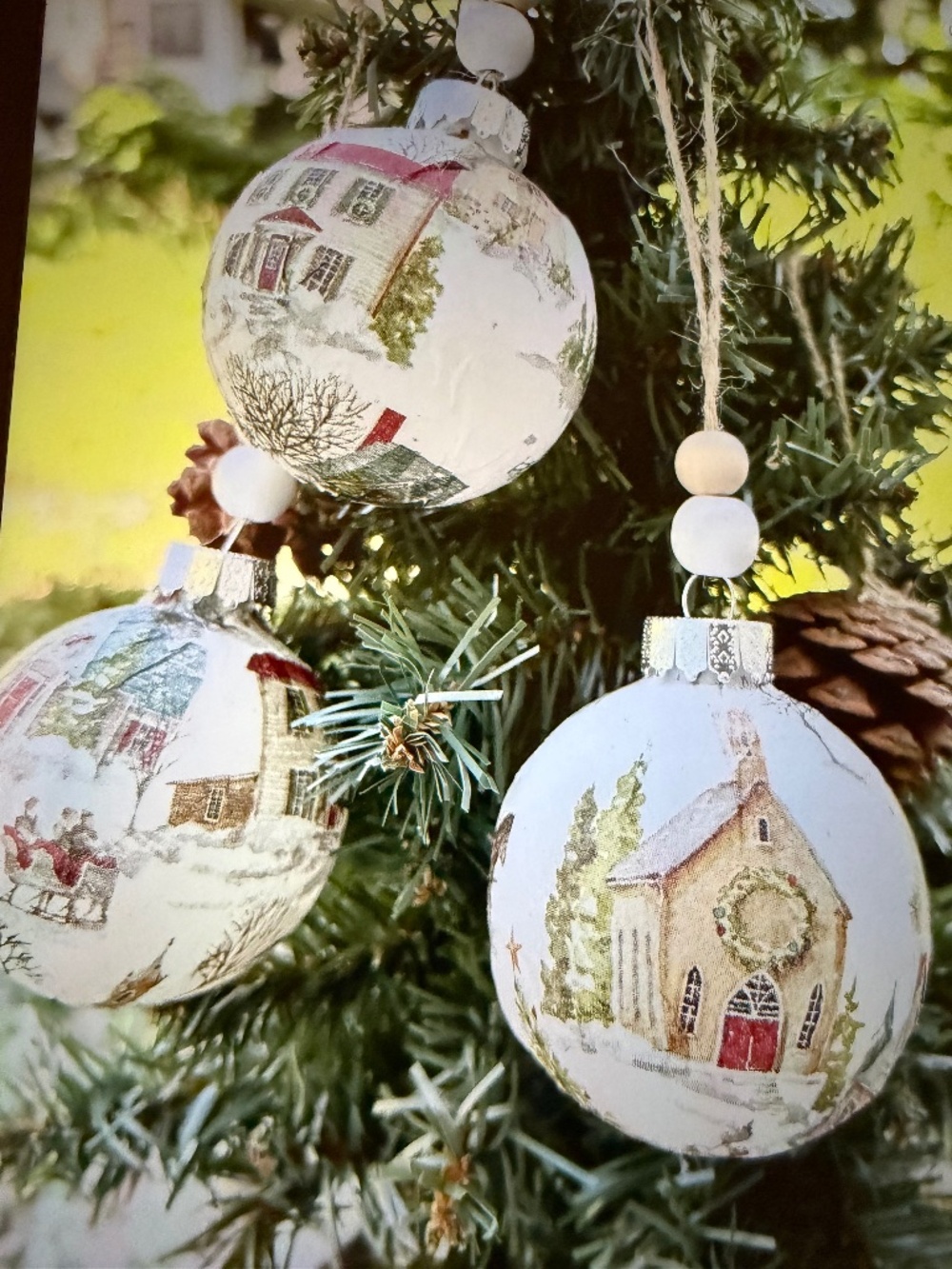 Unique Classic Snowy Houses, Christmas Village Ornaments, Handmade Toule Decoupa